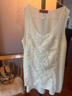 Cream Lace-Front Sleeveless Tunic